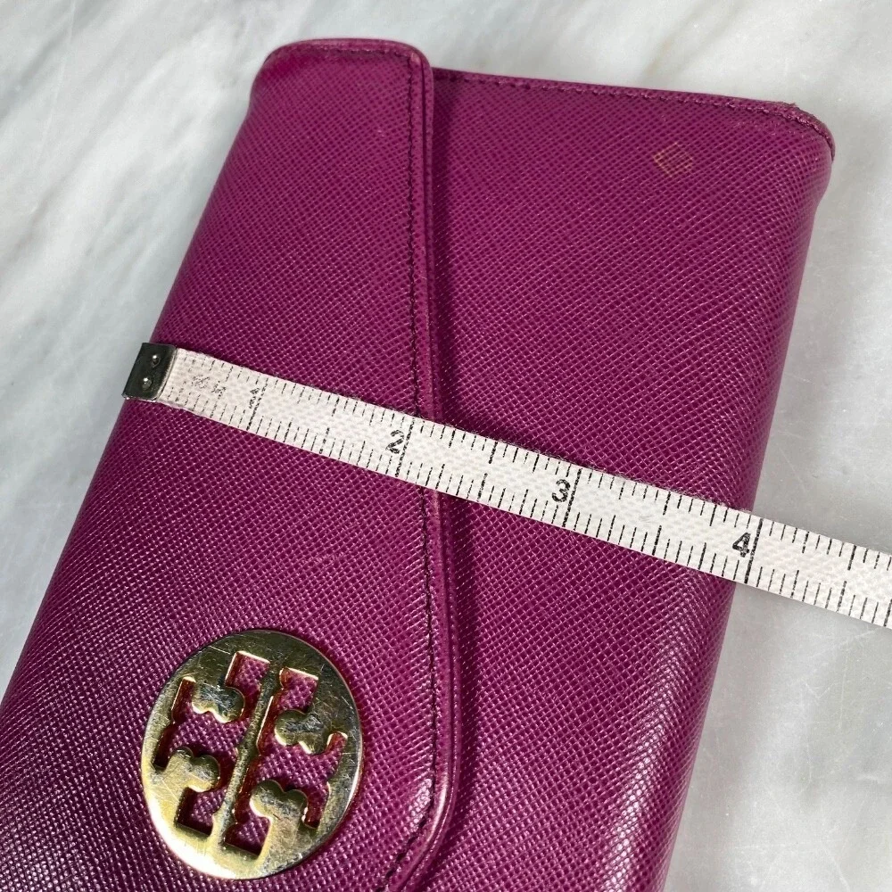 Tory Burch Continental Wallet Leather Zip Around Clutch Plum Purple 7.5x4‎